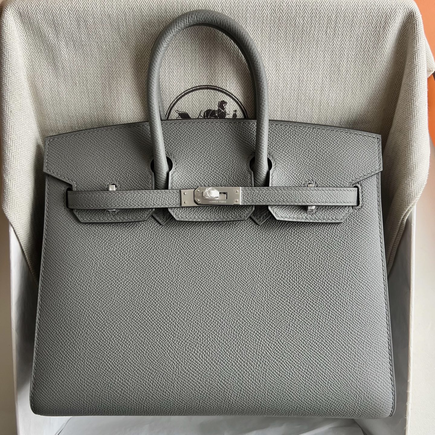 愛馬仕鉑金包多少錢專櫃 Hermes Birkin 25 Sellier Epsom 0L Gris Meyer積雨雲灰