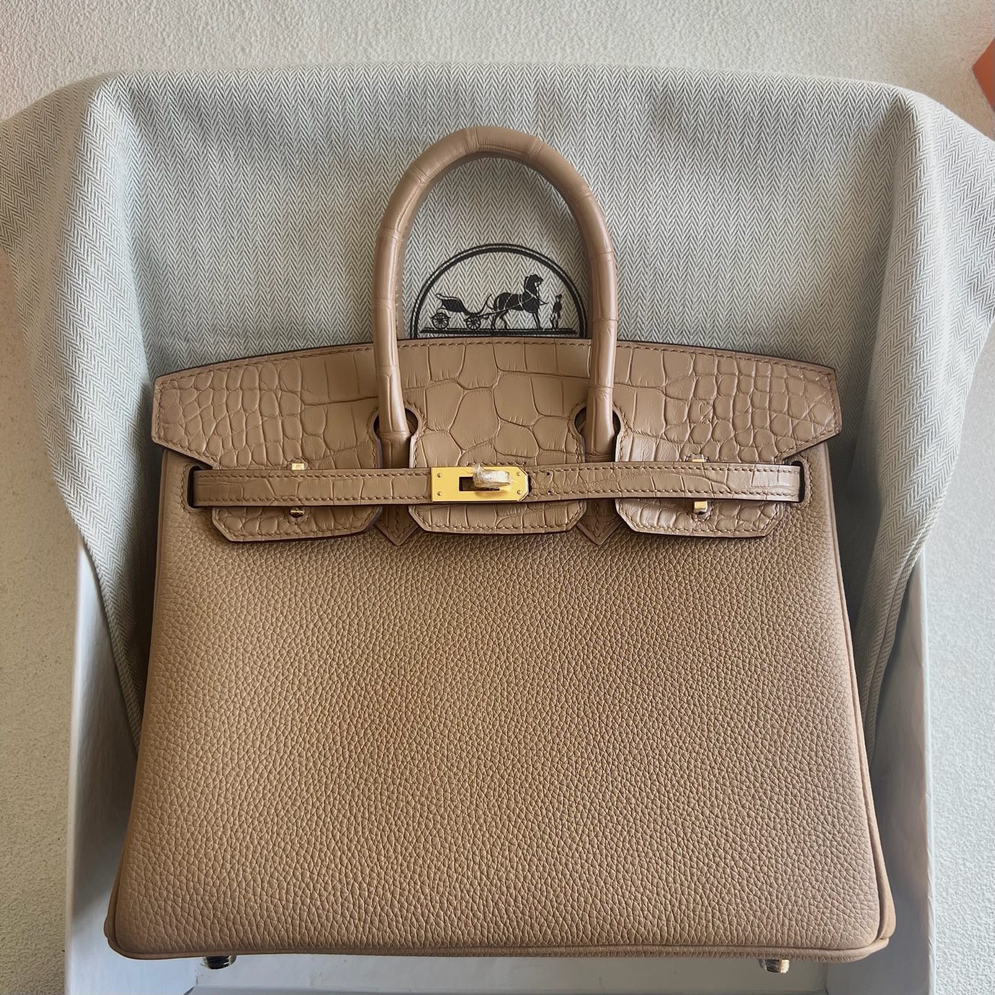 愛馬仕鉑金包全系列圖 Hermes Birkin 25 Touch Togo/Matte Alligator Crocodile 奶茶色Chai