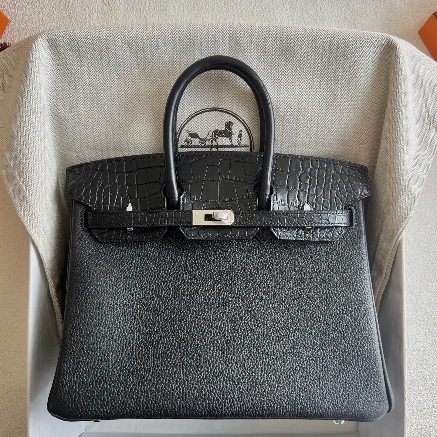 愛馬仕鉑金包包圖片大全 Hermes Birkin 25 Touch Togo/Matte Alligator Crocodile黑色Nior