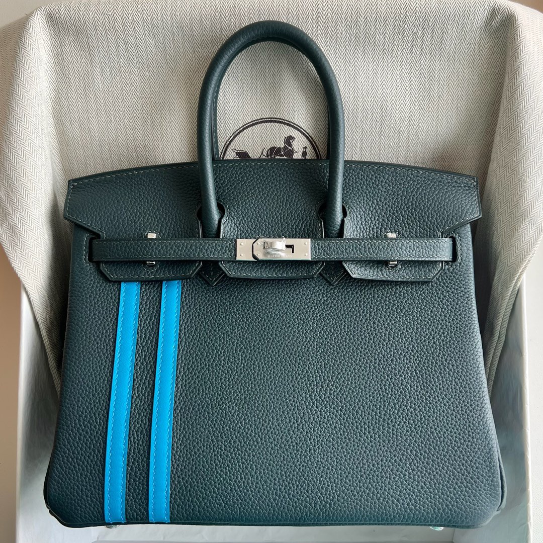 愛馬仕鉑金包馬來西亞價格 Hermes Birkin 25 Togo拼swift Vert cypres松柏綠柏樹綠/Bleu Zellige琉璃藍