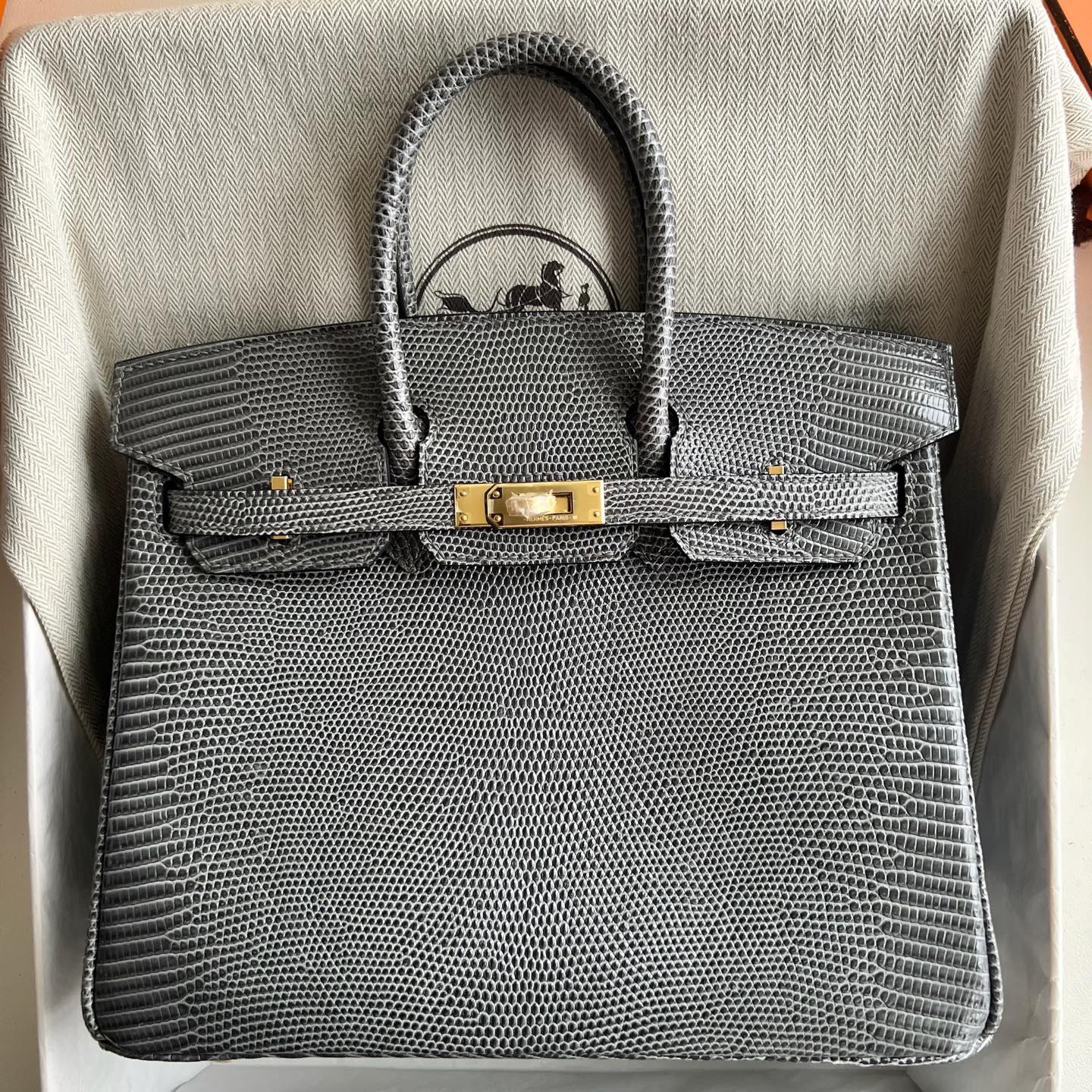 愛馬仕鉑金包25寸價格及圖片 Hermes Birkin 25 Lizard Gris Fonce 麻繩灰