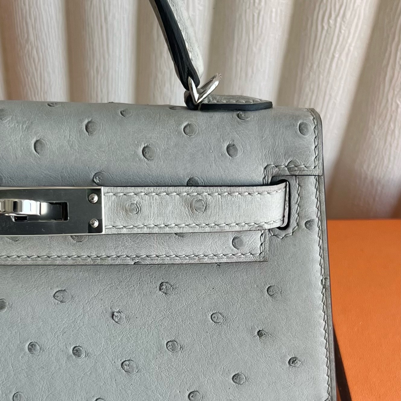 越南愛馬仕minikelly 二代價格Hermes Kelly Mini Sellier Ostrich Bleu Glacier冰川藍