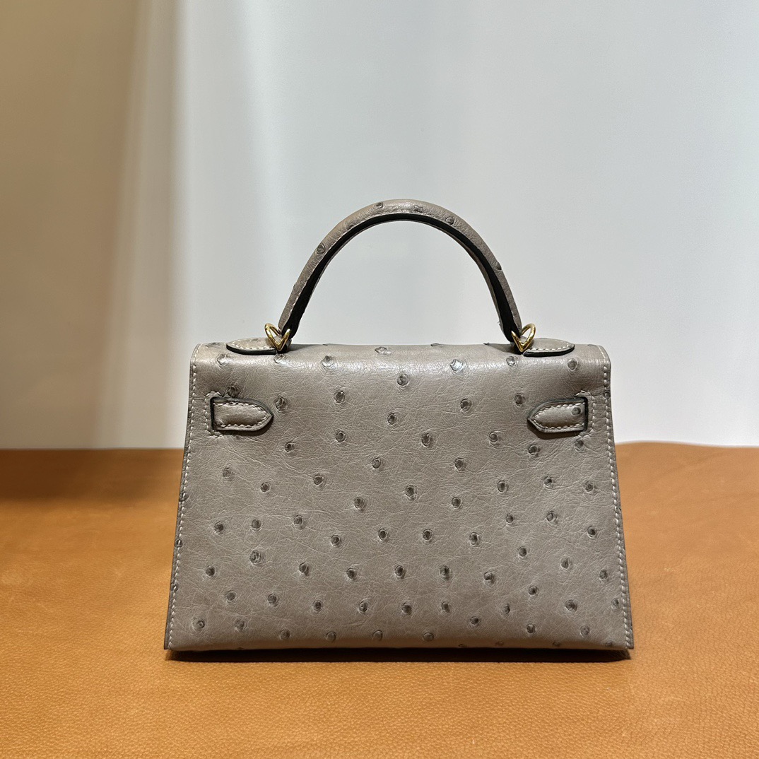 愛馬仕凱利迷你賣家 Kelly Mini Sellier 19 Ostrich 鴕鳥色 M8 Gris Asphalt 沥青灰