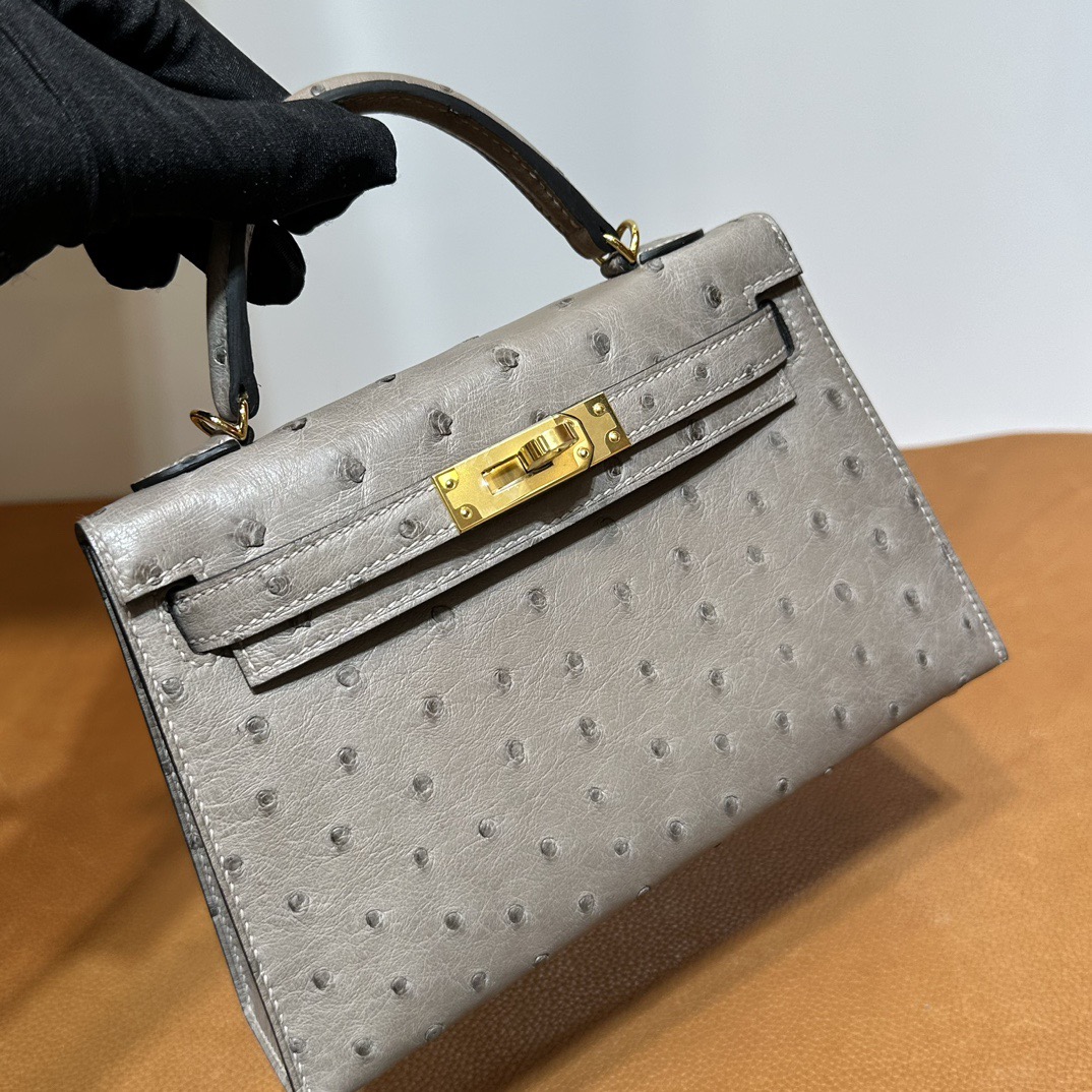 愛馬仕凱利迷你賣家 Kelly Mini Sellier 19 Ostrich 鴕鳥色 M8 Gris Asphalt 沥青灰