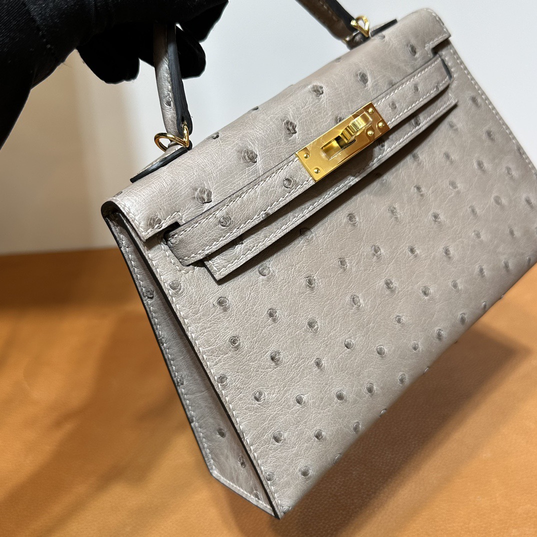 愛馬仕凱利迷你賣家 Kelly Mini Sellier 19 Ostrich 鴕鳥色 M8 Gris Asphalt 沥青灰