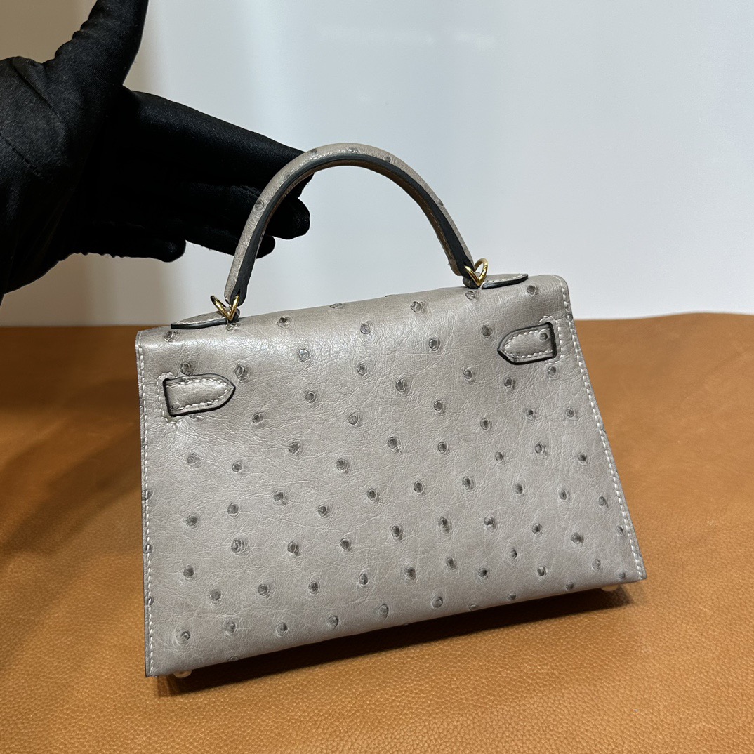 愛馬仕凱利迷你賣家 Kelly Mini Sellier 19 Ostrich 鴕鳥色 M8 Gris Asphalt 沥青灰