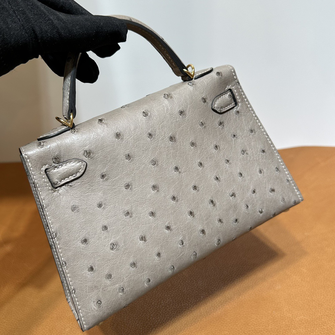 愛馬仕凱利迷你賣家 Kelly Mini Sellier 19 Ostrich 鴕鳥色 M8 Gris Asphalt 沥青灰
