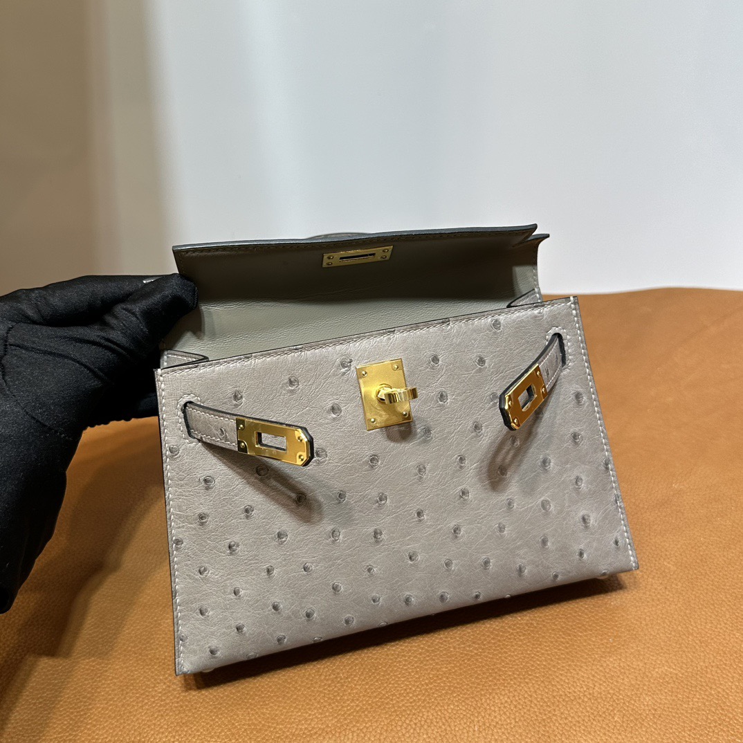 愛馬仕凱利迷你賣家 Kelly Mini Sellier 19 Ostrich 鴕鳥色 M8 Gris Asphalt 沥青灰