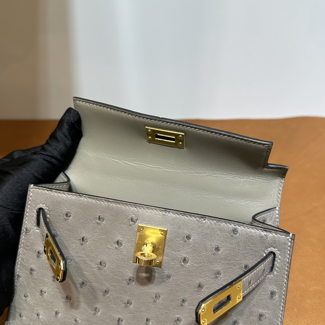 愛馬仕凱利迷你賣家 Kelly Mini Sellier 19 Ostrich 鴕鳥色 M8 Gris Asphalt 沥青灰