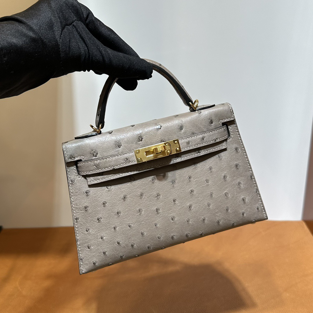 愛馬仕凱利迷你賣家 Kelly Mini Sellier 19 Ostrich 鴕鳥色 M8 Gris Asphalt 沥青灰
