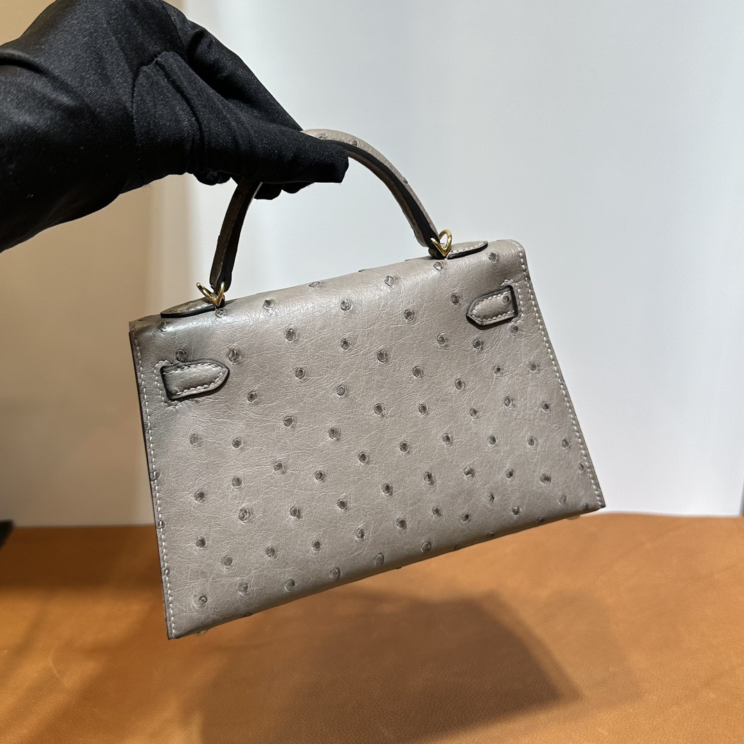 愛馬仕凱利迷你賣家 Kelly Mini Sellier 19 Ostrich 鴕鳥色 M8 Gris Asphalt 沥青灰