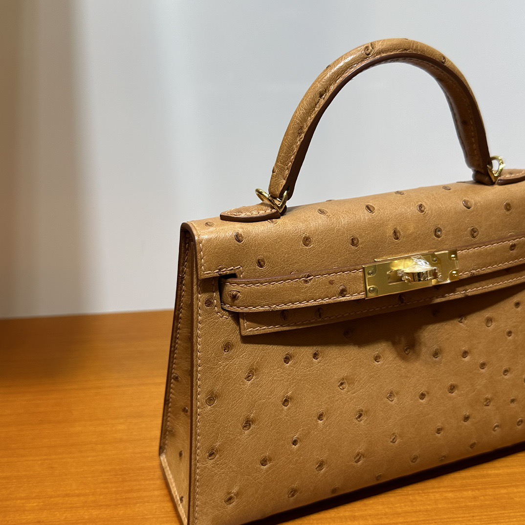 爱马仕minikelly 二代图片 Hermes Kelly Mini Sellier Ostrich Gold 金棕色 金色五金