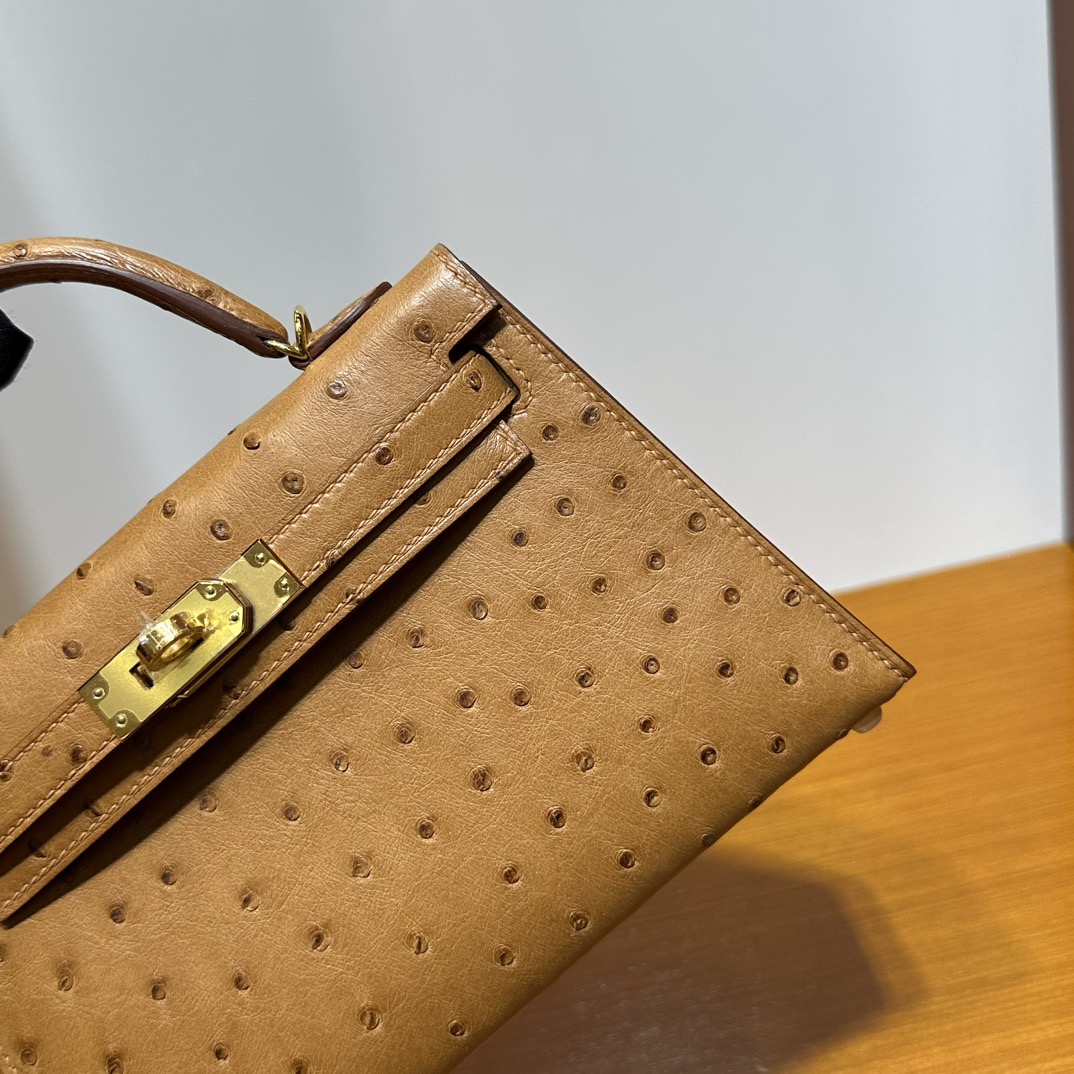 爱马仕minikelly 二代图片 Hermes Kelly Mini Sellier Ostrich Gold 金棕色 金色五金