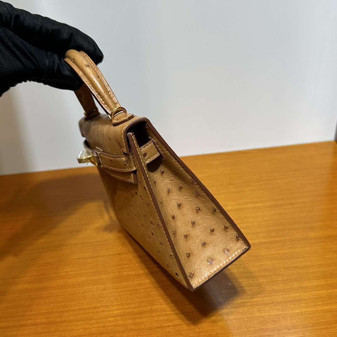 爱马仕minikelly 二代图片 Hermes Kelly Mini Sellier Ostrich Gold 金棕色 金色五金