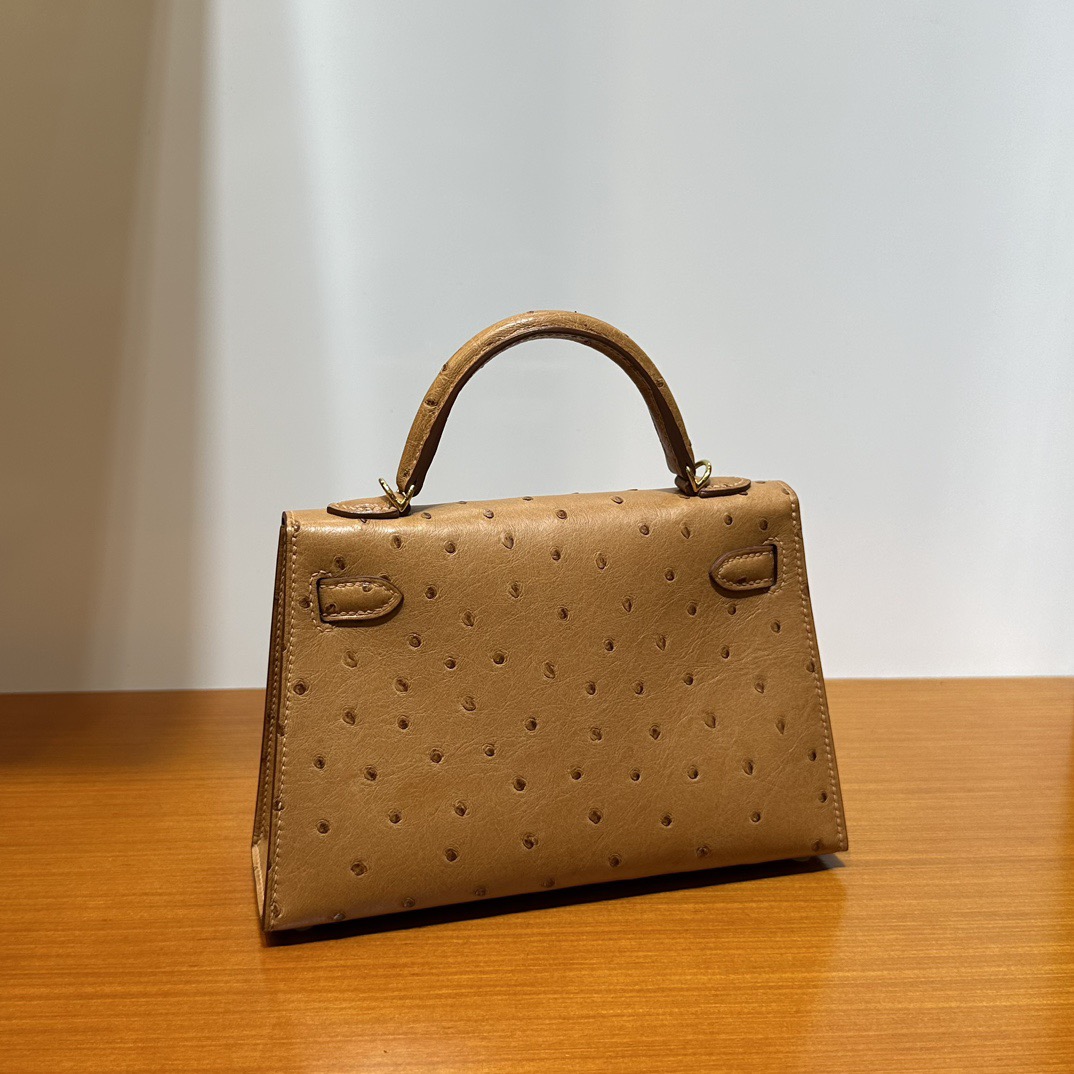 爱马仕minikelly 二代图片 Hermes Kelly Mini Sellier Ostrich Gold 金棕色 金色五金
