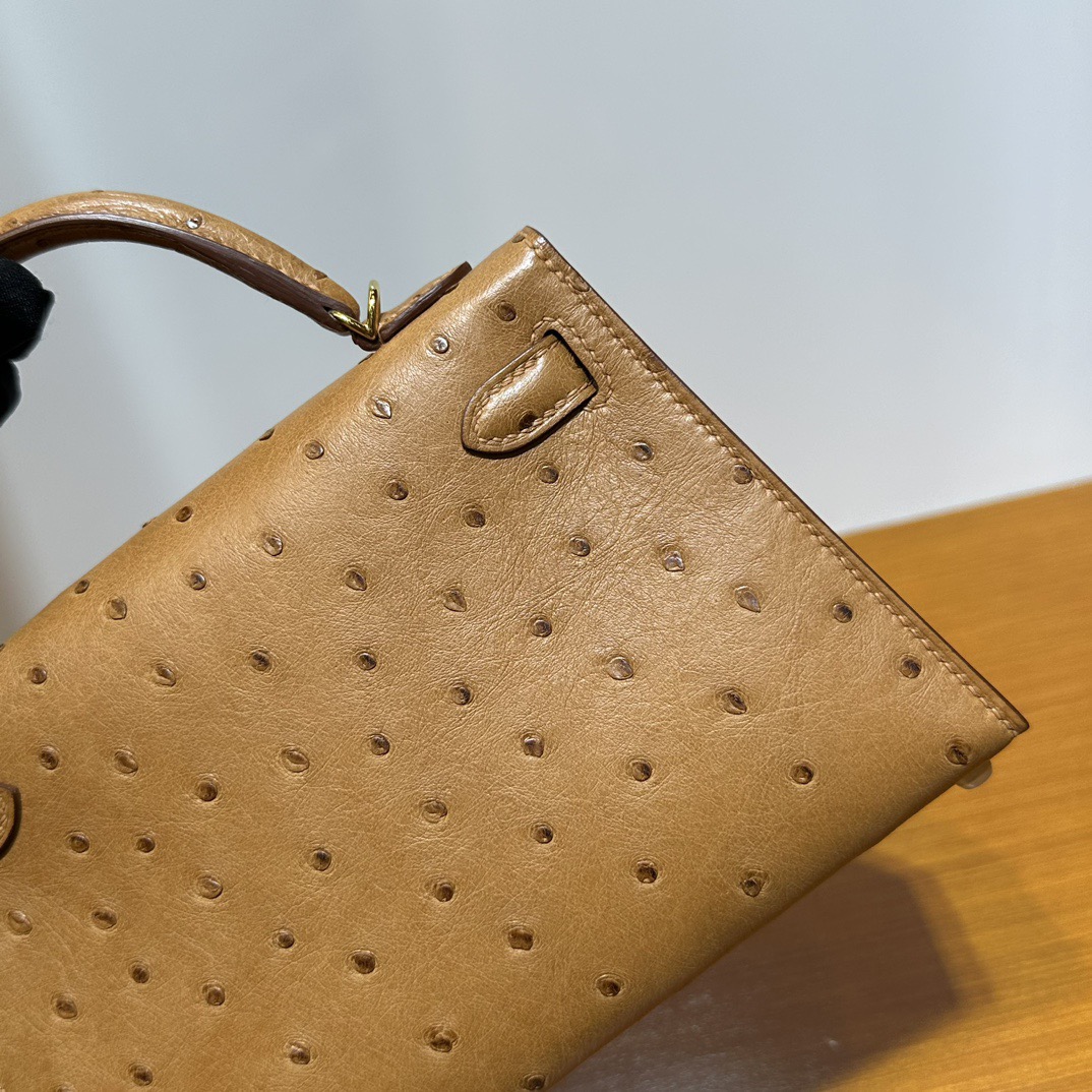 爱马仕minikelly 二代图片 Hermes Kelly Mini Sellier Ostrich Gold 金棕色 金色五金