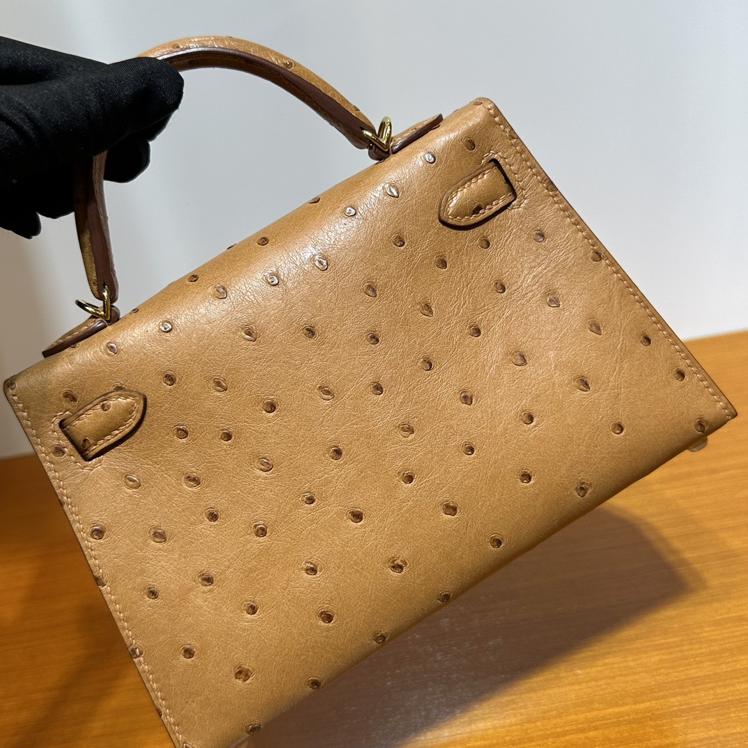 爱马仕minikelly 二代图片 Hermes Kelly Mini Sellier Ostrich Gold 金棕色 金色五金