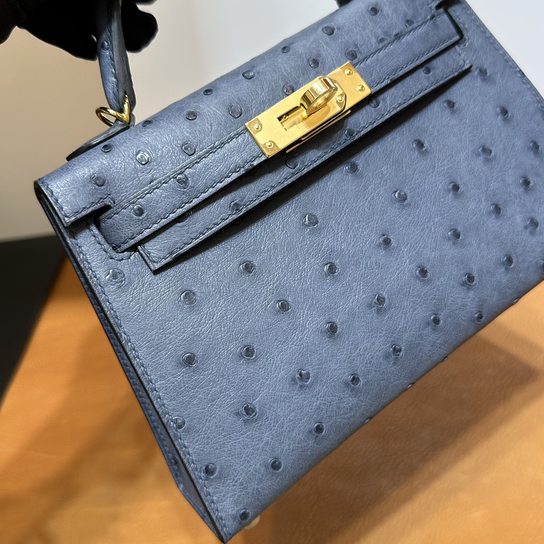 越南愛馬仕minikelly二代多少錢 Hermes Kelly Mini Sellier Ostrich Blue Agate 玛瑙蓝
