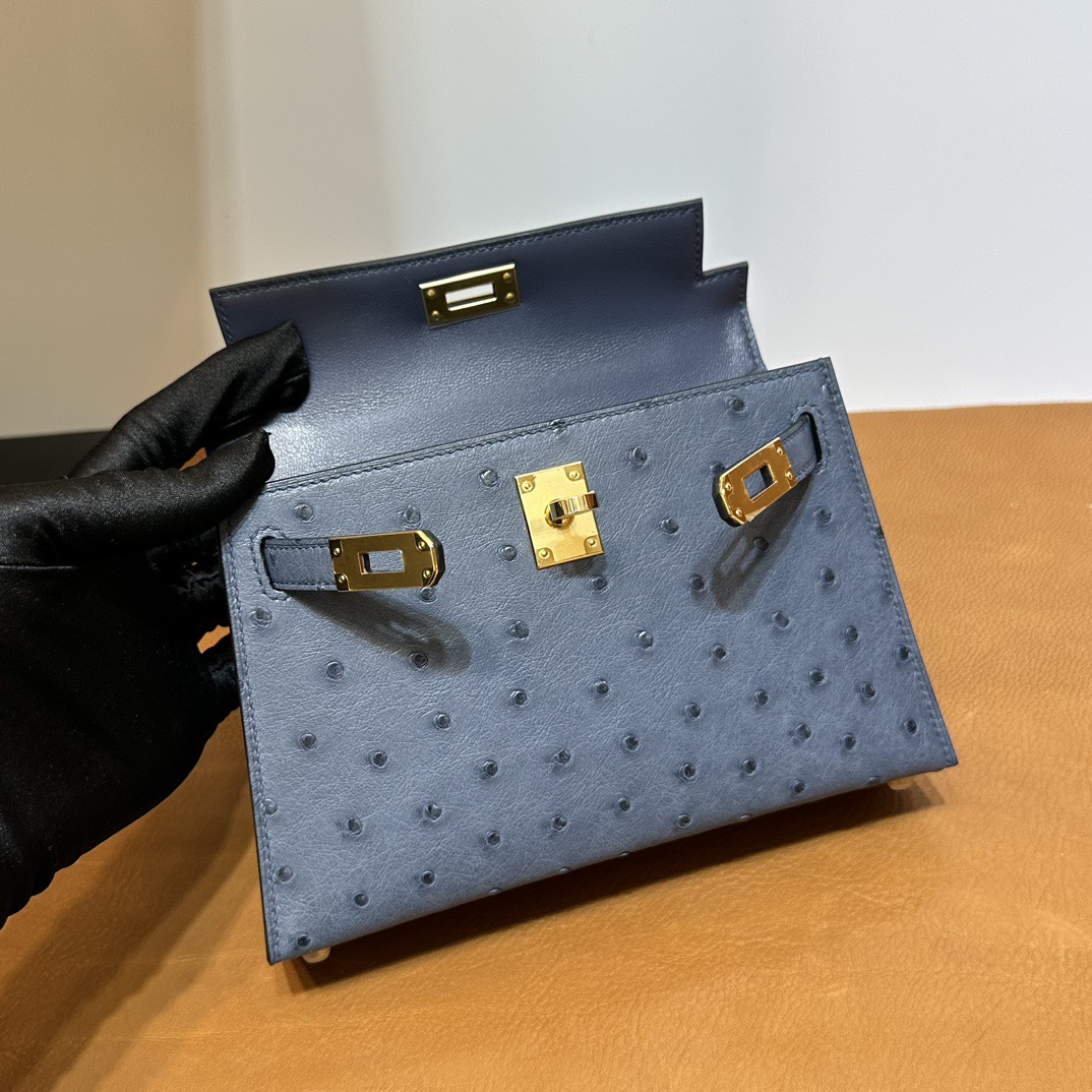 越南愛馬仕minikelly二代多少錢 Hermes Kelly Mini Sellier Ostrich Blue Agate 玛瑙蓝