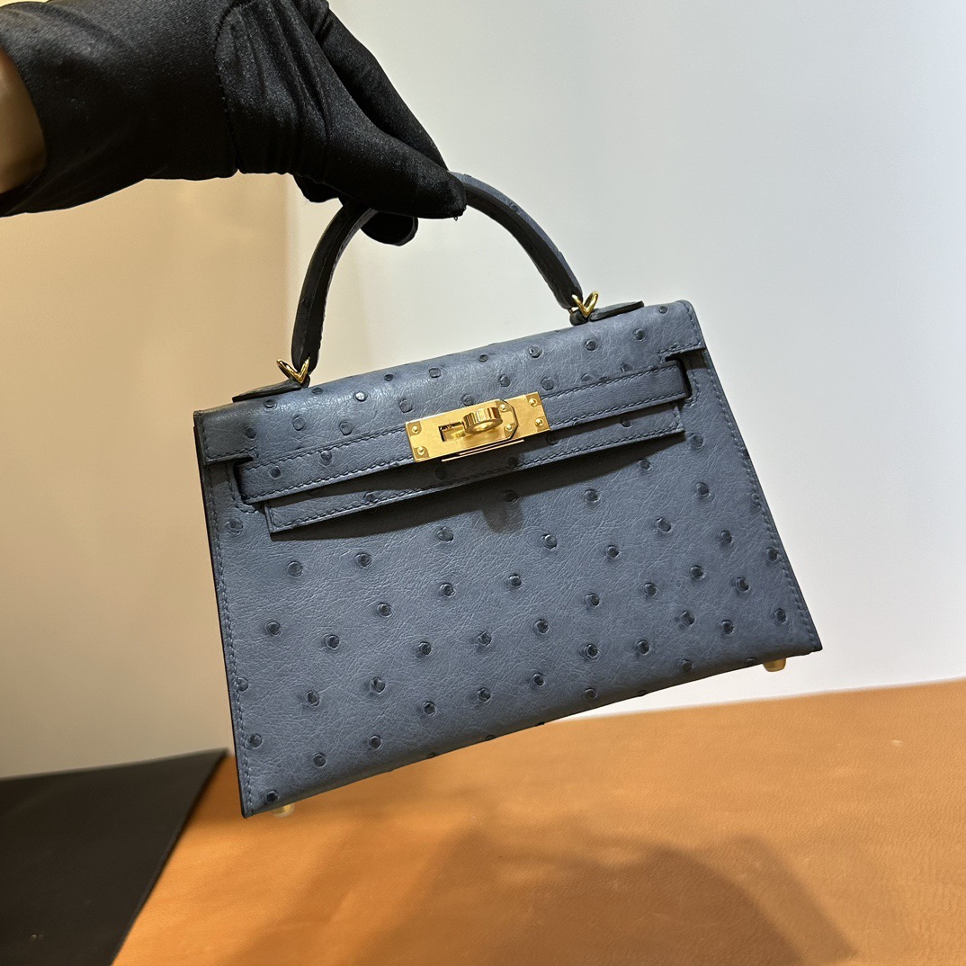 越南愛馬仕minikelly二代多少錢 Hermes Kelly Mini Sellier Ostrich Blue Agate 玛瑙蓝