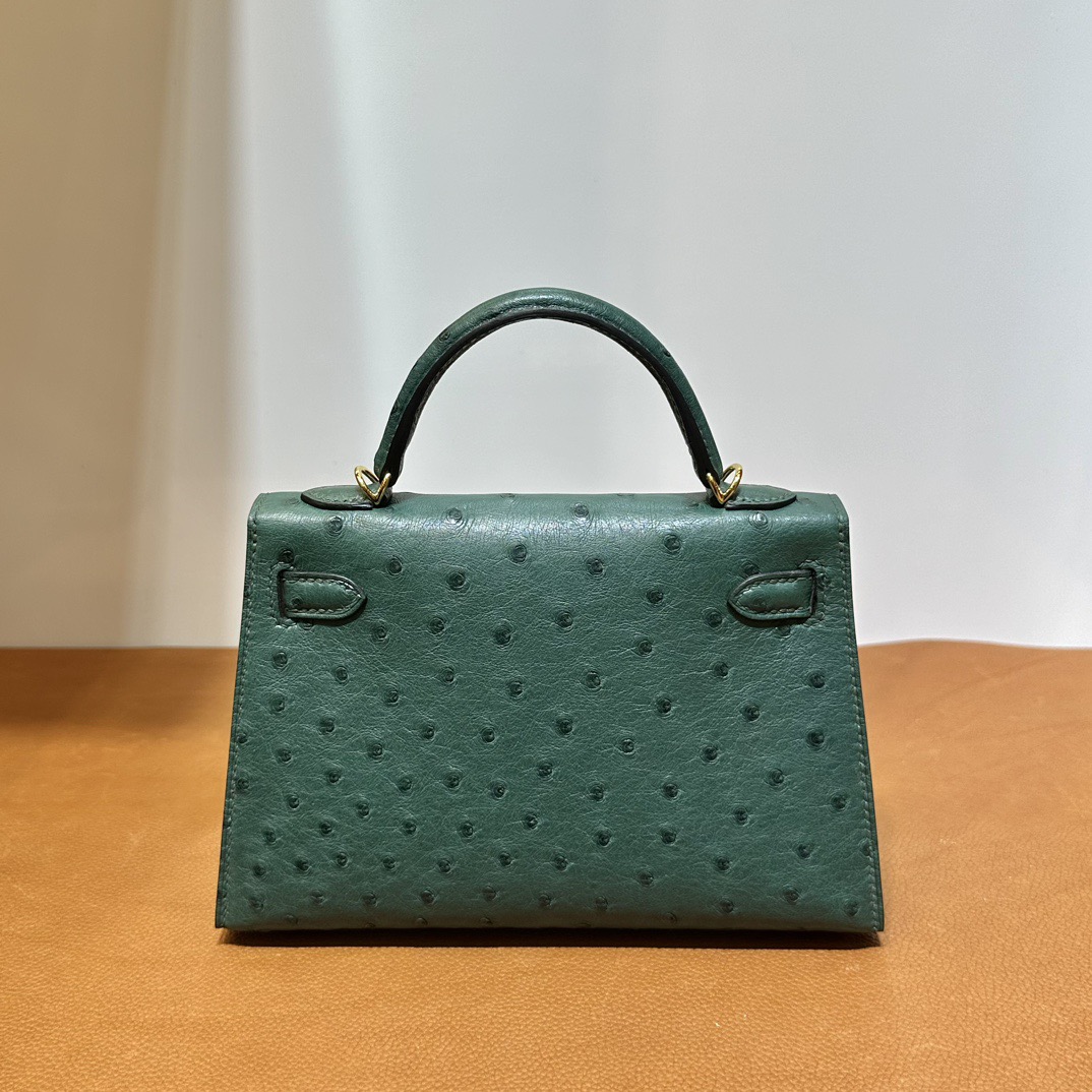 愛馬仕二代凱莉mini圖片 Hermes Kelly Mini Sellier Ostrich Vert Fonce 祖母綠 金色五金