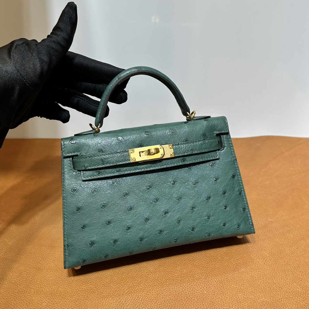 愛馬仕二代凱莉mini圖片 Hermes Kelly Mini Sellier Ostrich Vert Fonce 祖母綠 金色五金