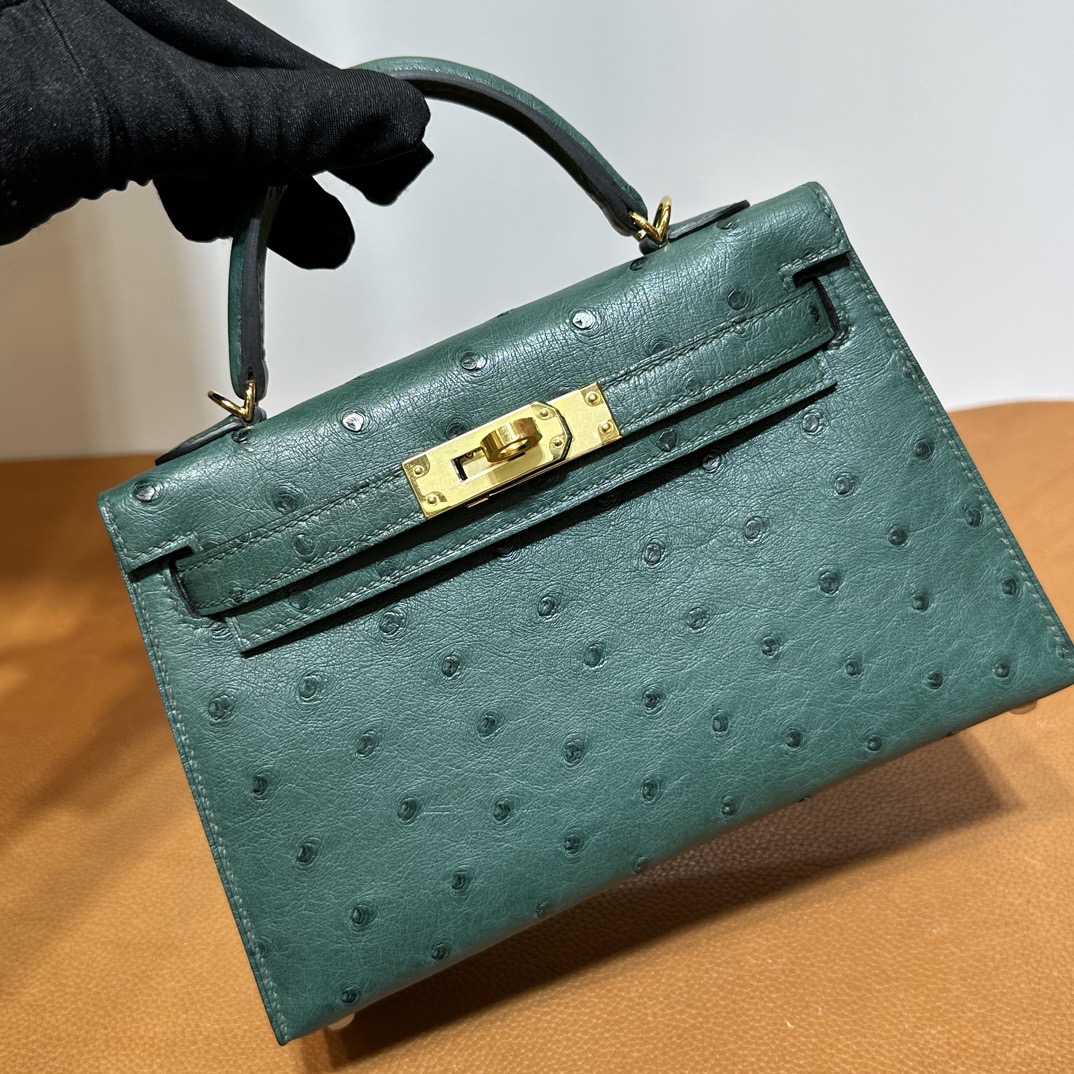 愛馬仕二代凱莉mini圖片 Hermes Kelly Mini Sellier Ostrich Vert Fonce 祖母綠 金色五金