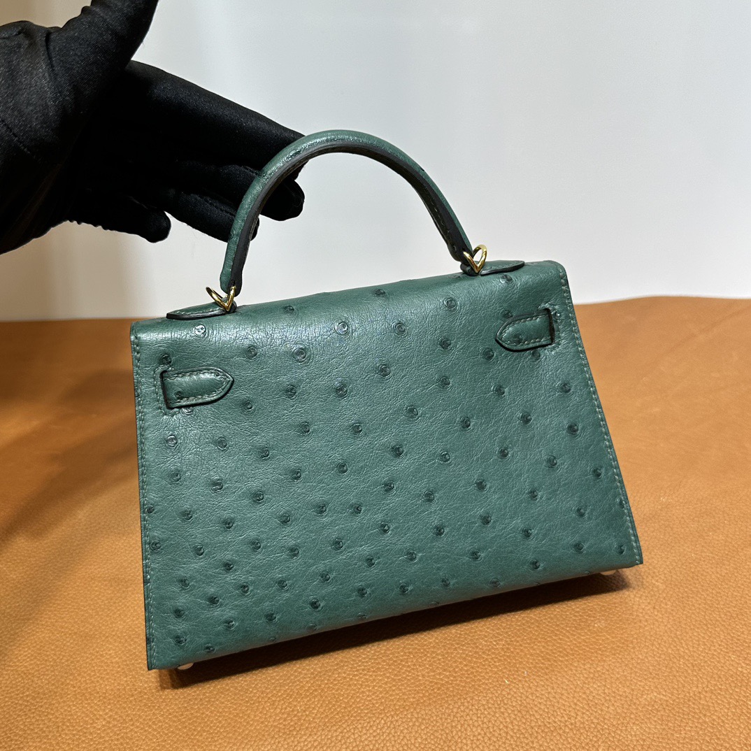 愛馬仕二代凱莉mini圖片 Hermes Kelly Mini Sellier Ostrich Vert Fonce 祖母綠 金色五金