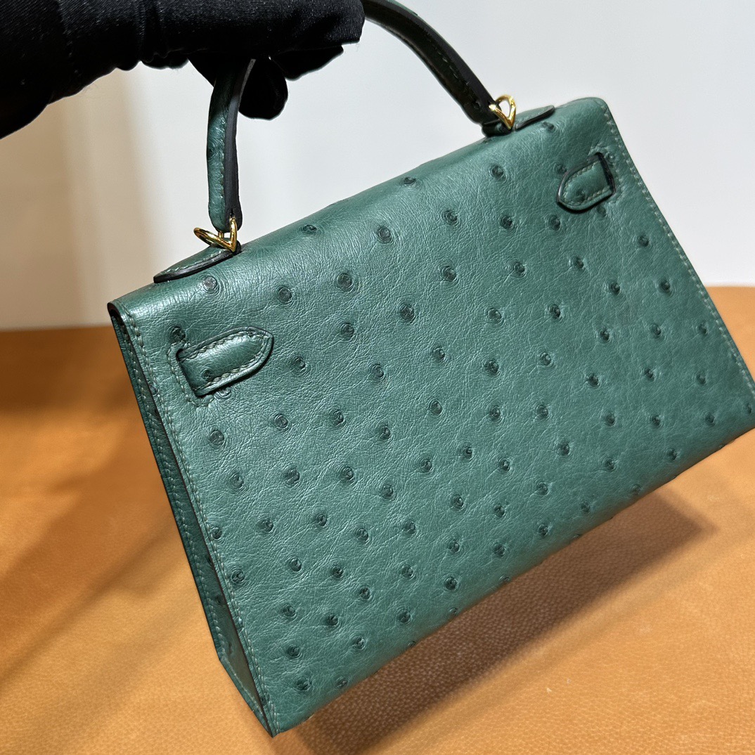 愛馬仕二代凱莉mini圖片 Hermes Kelly Mini Sellier Ostrich Vert Fonce 祖母綠 金色五金