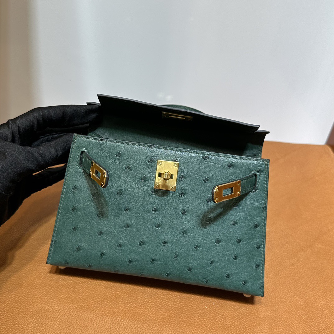 愛馬仕二代凱莉mini圖片 Hermes Kelly Mini Sellier Ostrich Vert Fonce 祖母綠 金色五金