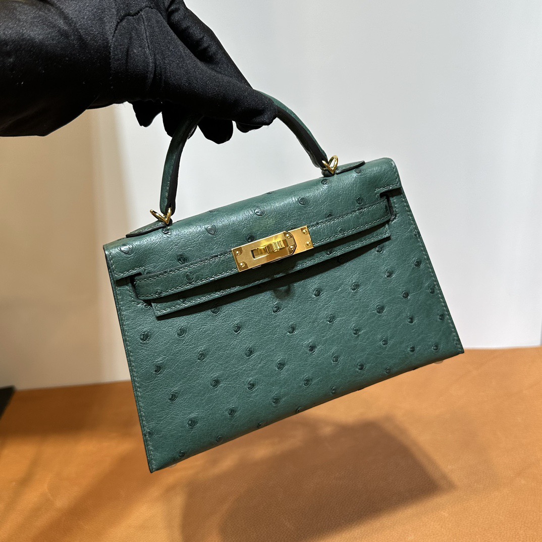 愛馬仕二代凱莉mini圖片 Hermes Kelly Mini Sellier Ostrich Vert Fonce 祖母綠 金色五金