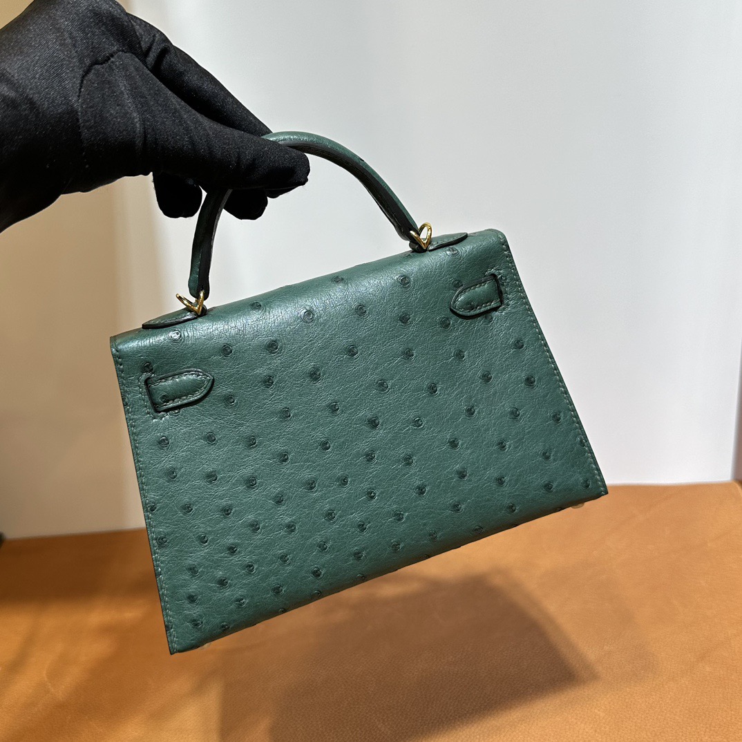 愛馬仕二代凱莉mini圖片 Hermes Kelly Mini Sellier Ostrich Vert Fonce 祖母綠 金色五金