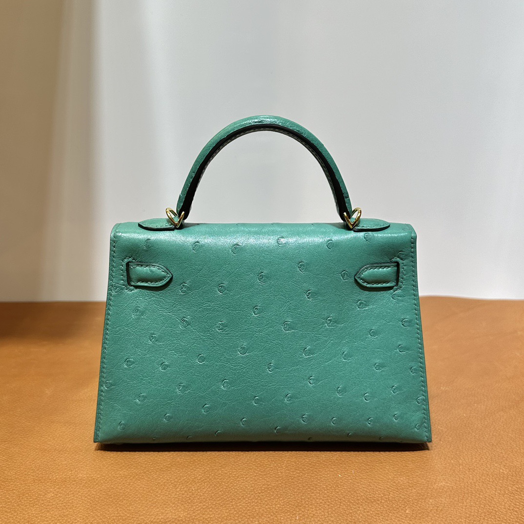 愛馬仕凱莉mini二代尺寸 Hermes Kelly Mini Sellier Ostrich Lagon湖水綠 金色五金