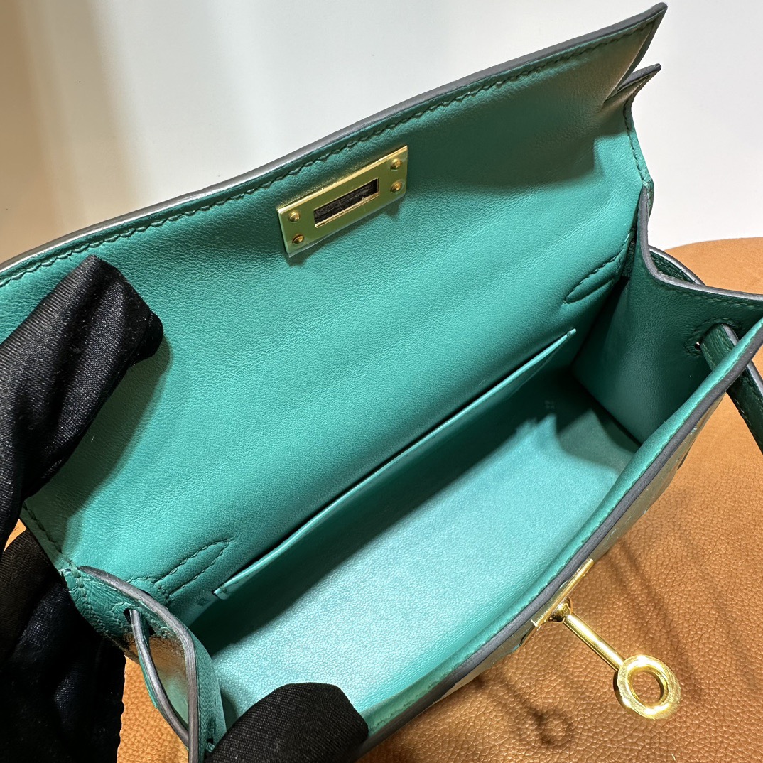 愛馬仕凱莉mini二代尺寸 Hermes Kelly Mini Sellier Ostrich Lagon湖水綠 金色五金