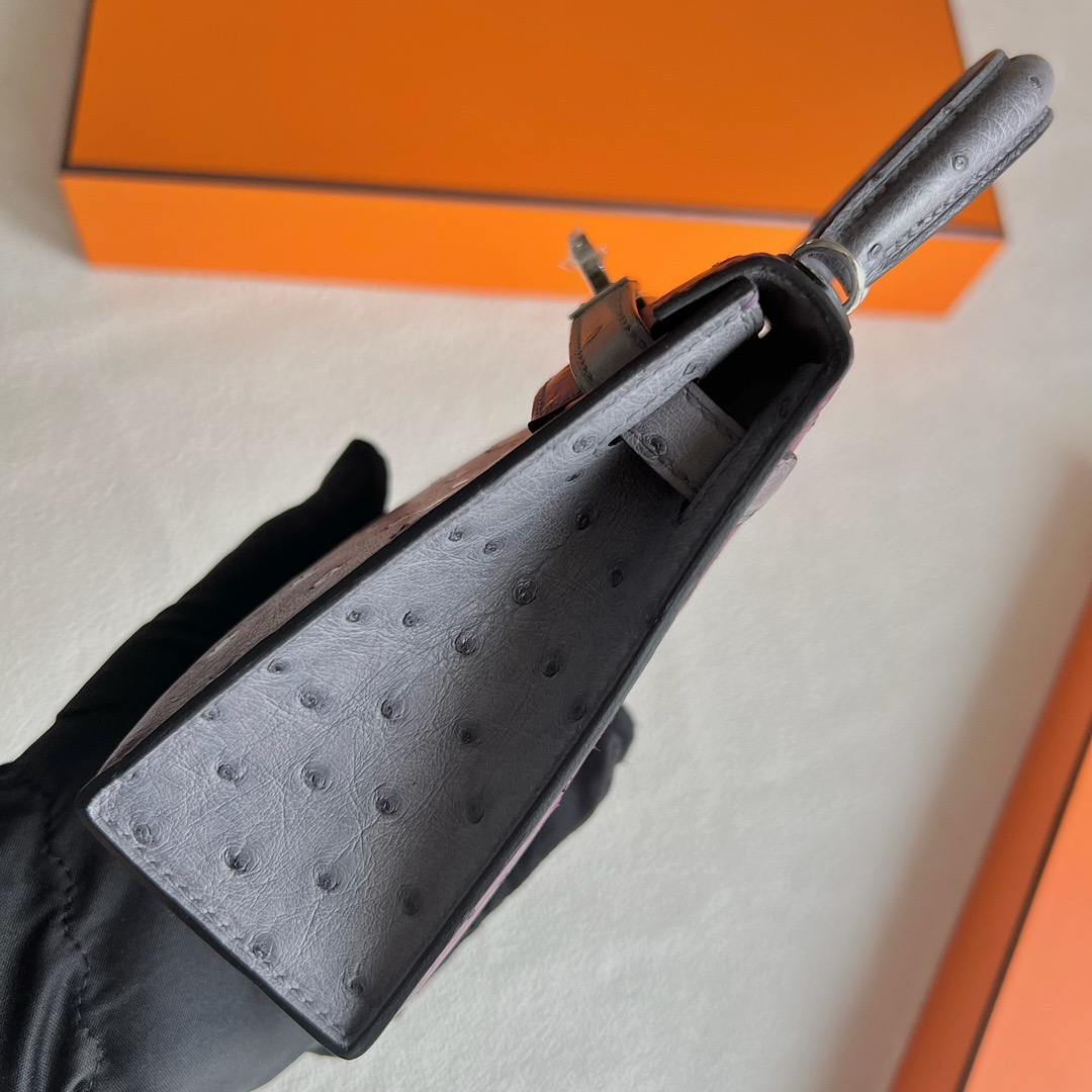 愛馬仕凱莉迷你款價格 Hermès Special Order HSS Kelly Mini Sellier Ostrich Violet紫羅蘭/Gris agate瑪瑙灰