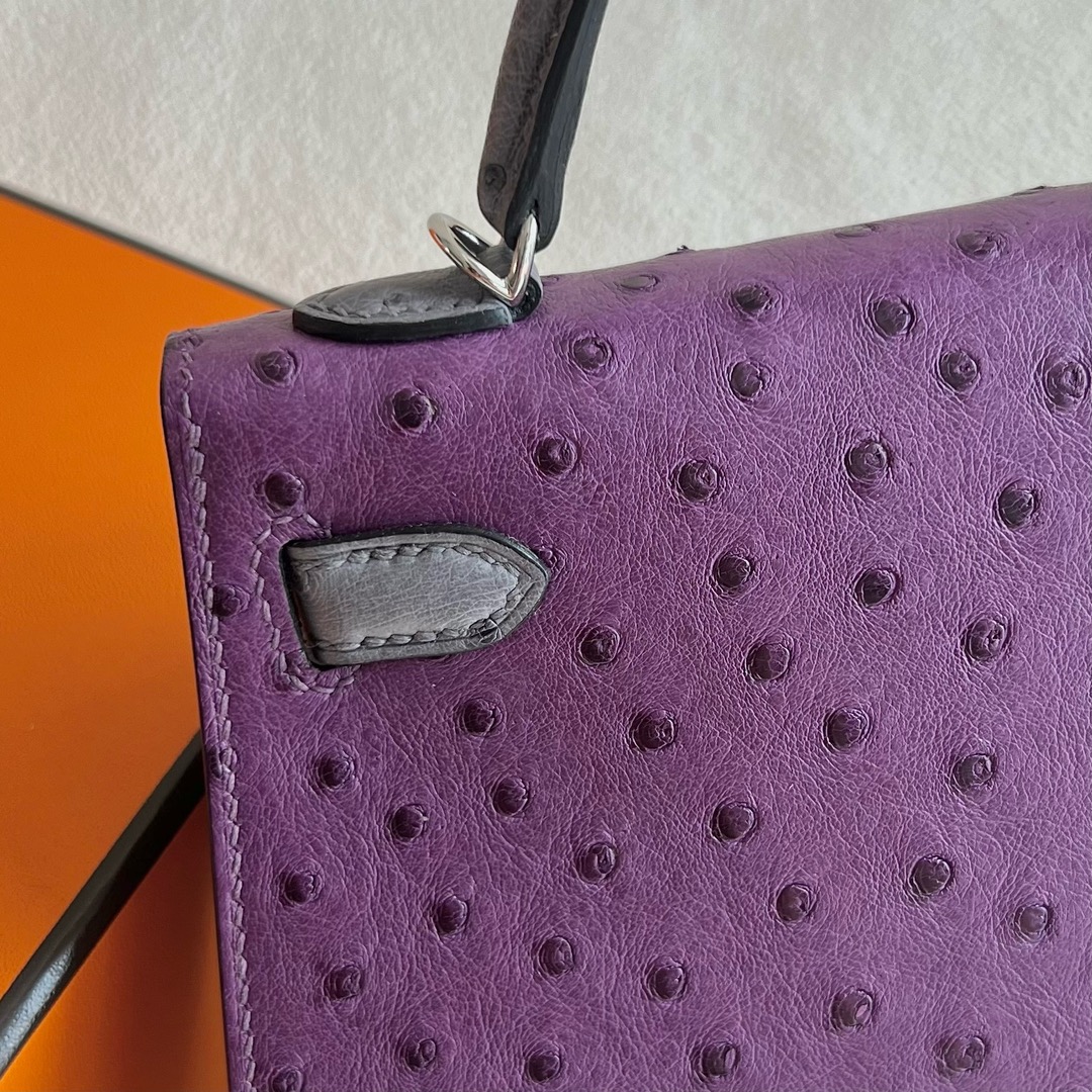 愛馬仕凱莉迷你款價格 Hermès Special Order HSS Kelly Mini Sellier Ostrich Violet紫羅蘭/Gris agate瑪瑙灰