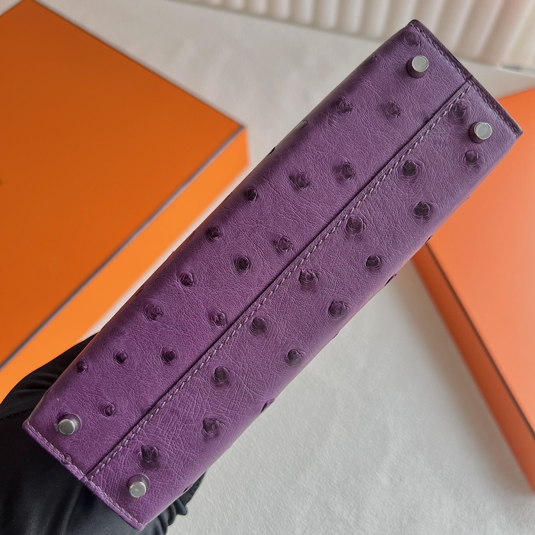 愛馬仕凱莉迷你款價格 Hermès Special Order HSS Kelly Mini Sellier Ostrich Violet紫羅蘭/Gris agate瑪瑙灰