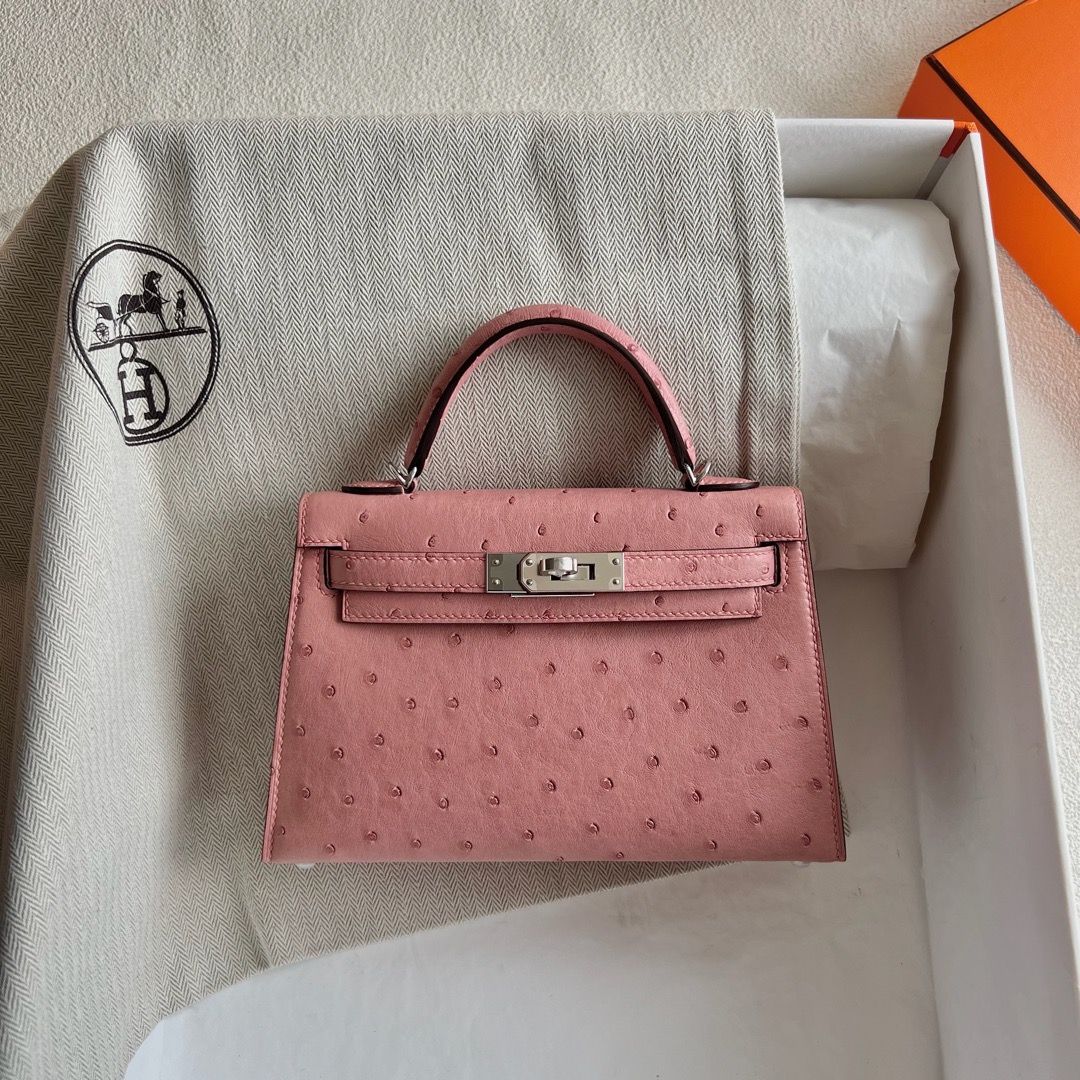愛馬仕迷你凱莉二代尺寸大小 Hermes Kelly Mini Sellier Ostrich Terre Cuite陶瓷粉