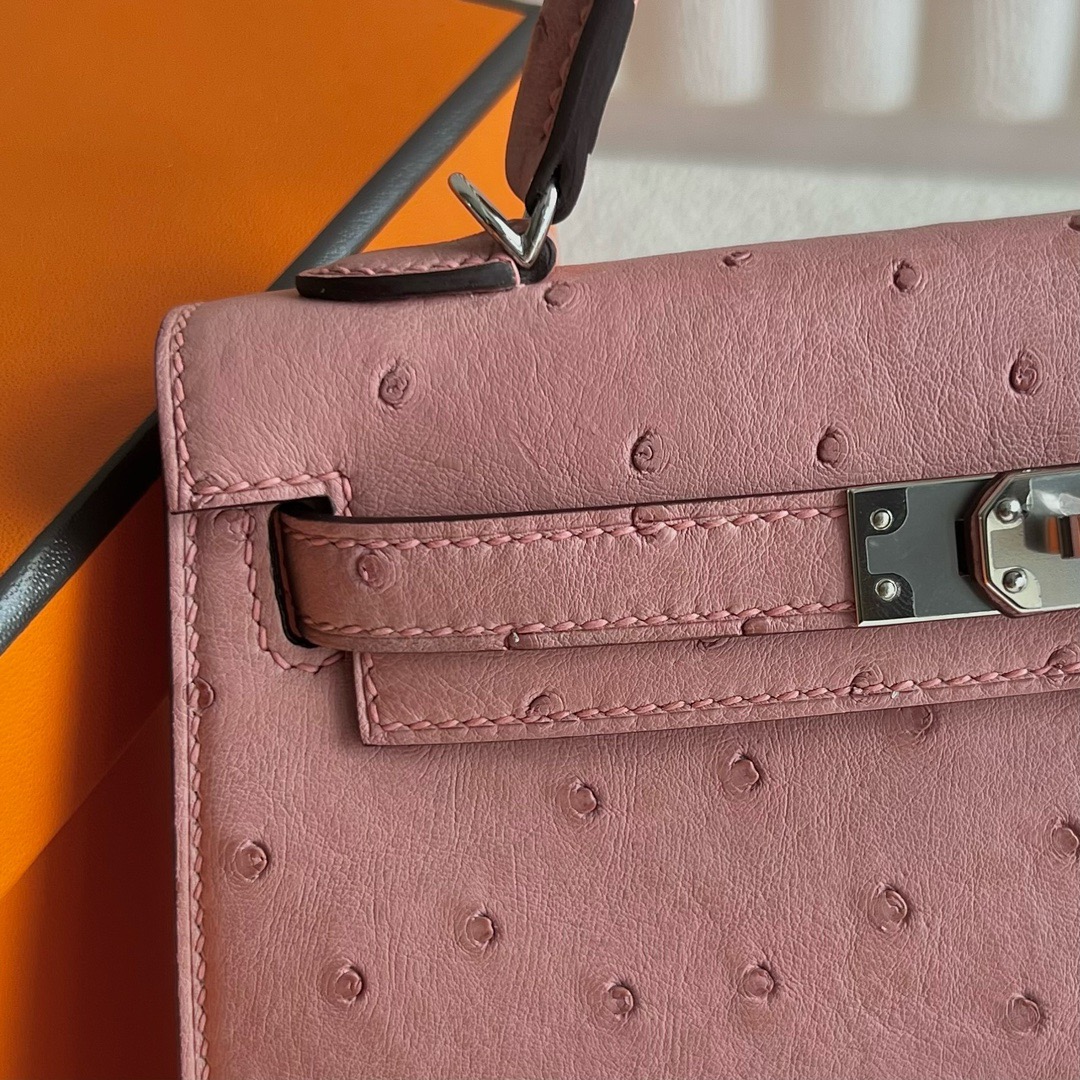 愛馬仕迷你凱莉二代尺寸大小 Hermes Kelly Mini Sellier Ostrich Terre Cuite陶瓷粉