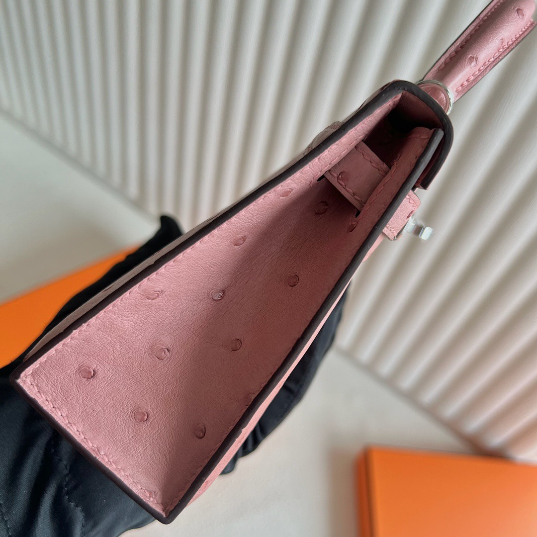 愛馬仕迷你凱莉二代尺寸大小 Hermes Kelly Mini Sellier Ostrich Terre Cuite陶瓷粉