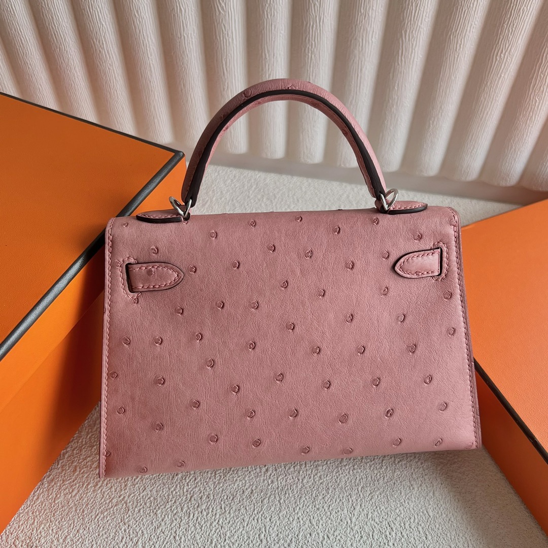 愛馬仕迷你凱莉二代尺寸大小 Hermes Kelly Mini Sellier Ostrich Terre Cuite陶瓷粉