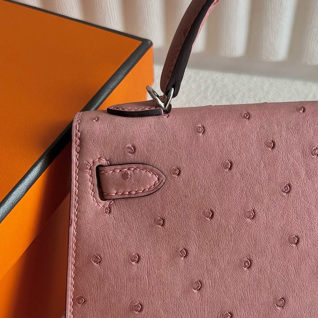 愛馬仕迷你凱莉二代尺寸大小 Hermes Kelly Mini Sellier Ostrich Terre Cuite陶瓷粉