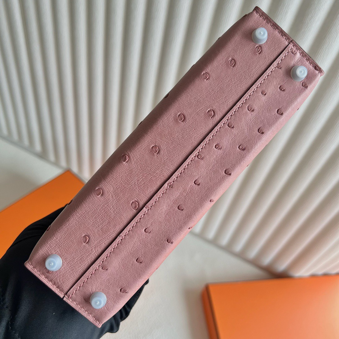 愛馬仕迷你凱莉二代尺寸大小 Hermes Kelly Mini Sellier Ostrich Terre Cuite陶瓷粉