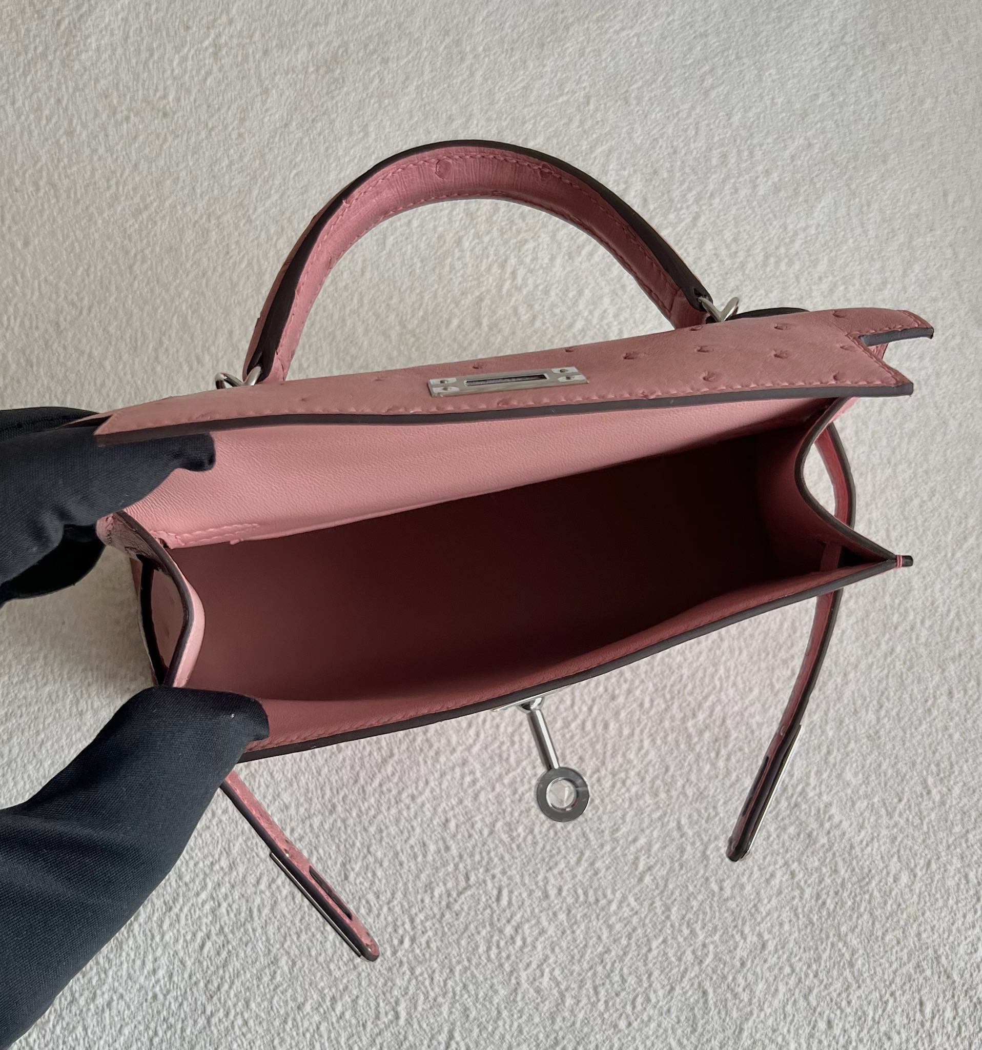 愛馬仕迷你凱莉二代尺寸大小 Hermes Kelly Mini Sellier Ostrich Terre Cuite陶瓷粉