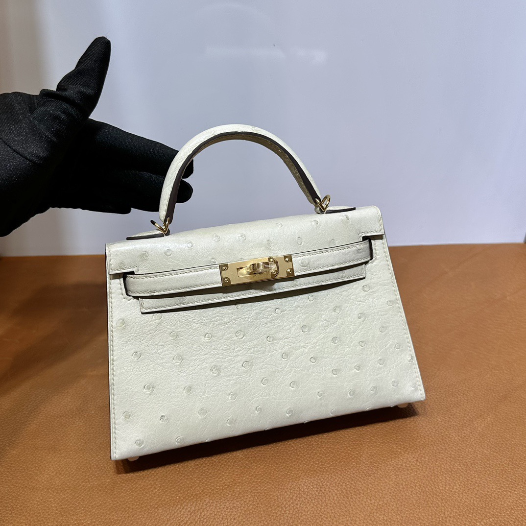 加拿大愛馬仕迷你凱莉2代價格 Hermes Kelly Mini Sellier Ostrich Parchemin羊毛白