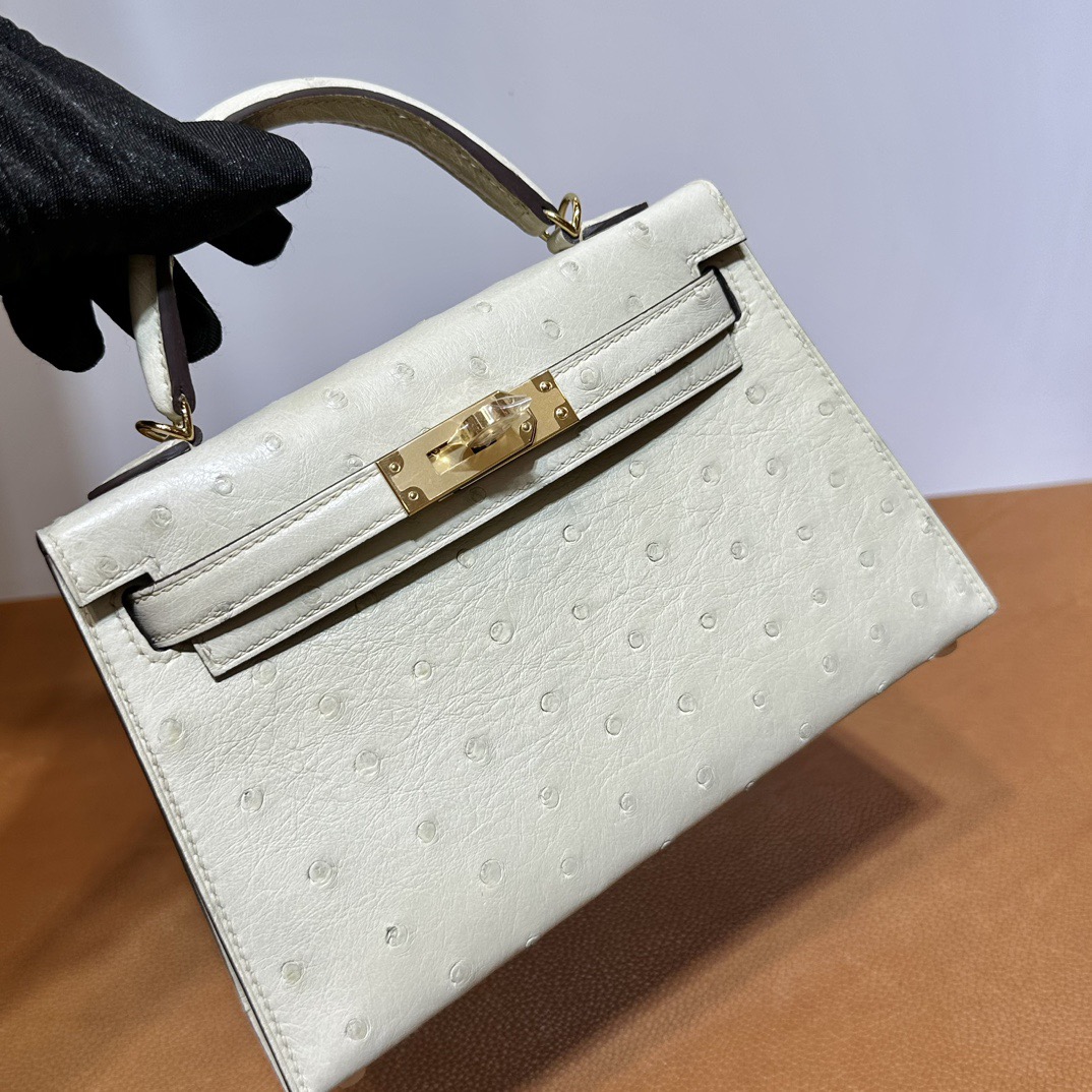 加拿大愛馬仕迷你凱莉2代價格 Hermes Kelly Mini Sellier Ostrich Parchemin羊毛白