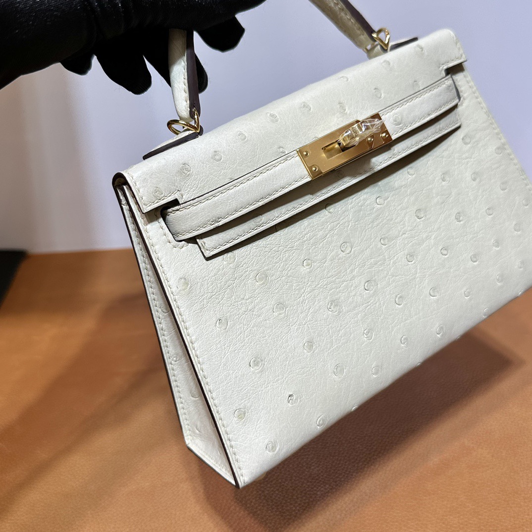 加拿大愛馬仕迷你凱莉2代價格 Hermes Kelly Mini Sellier Ostrich Parchemin羊毛白
