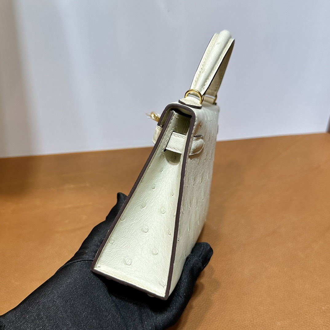 加拿大愛馬仕迷你凱莉2代價格 Hermes Kelly Mini Sellier Ostrich Parchemin羊毛白