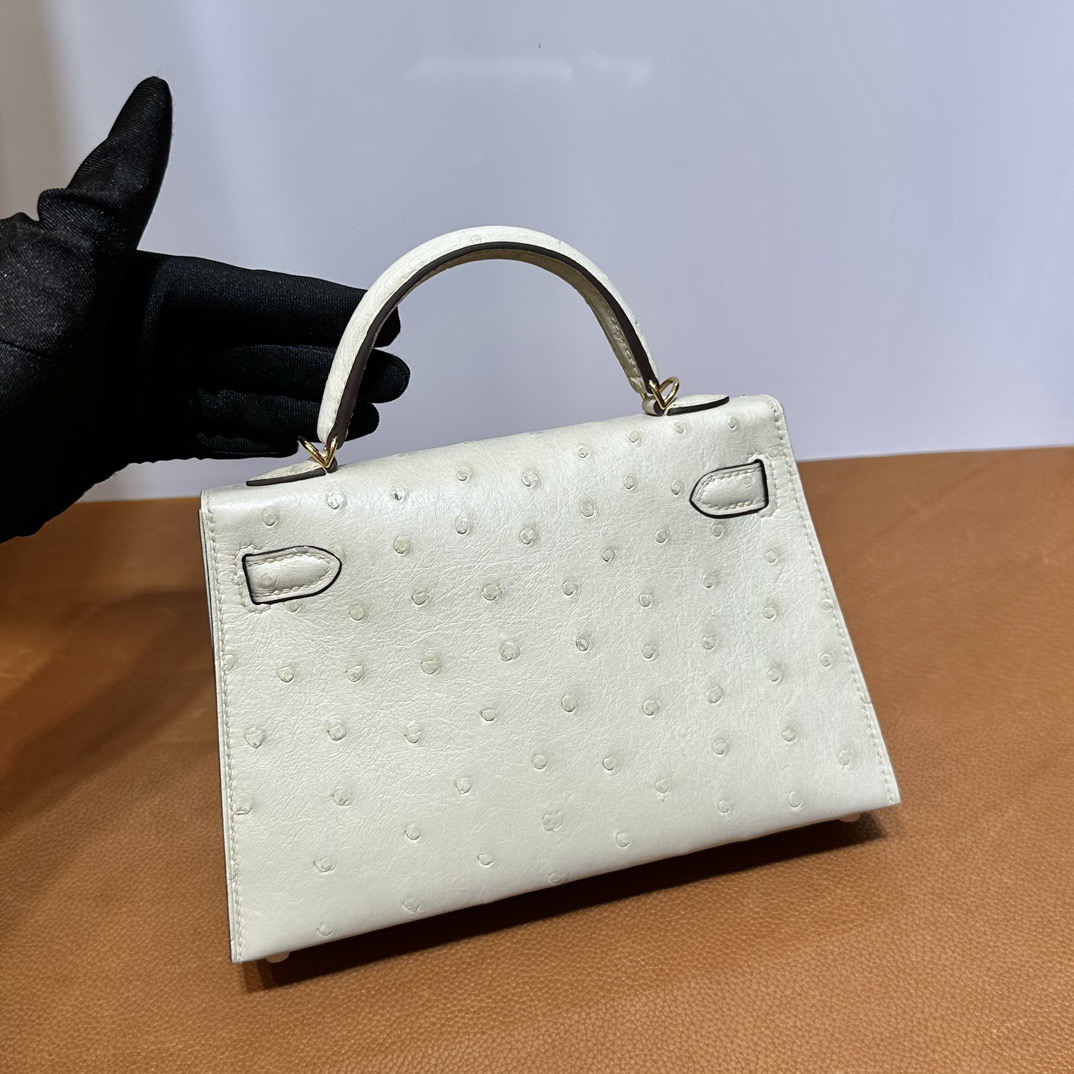 加拿大愛馬仕迷你凱莉2代價格 Hermes Kelly Mini Sellier Ostrich Parchemin羊毛白