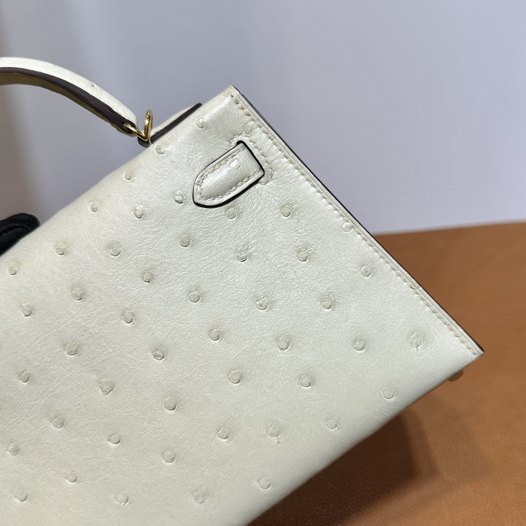 加拿大愛馬仕迷你凱莉2代價格 Hermes Kelly Mini Sellier Ostrich Parchemin羊毛白